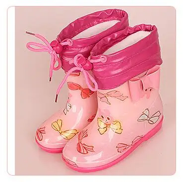 Pink bowknot 3 Новая модная классическая детская обувь из ПВХ резины детская обувь с героями мультфильмов детская водонепроницаемая обувь непромокаемые сапоги - Цвет: Pink bowknot 3