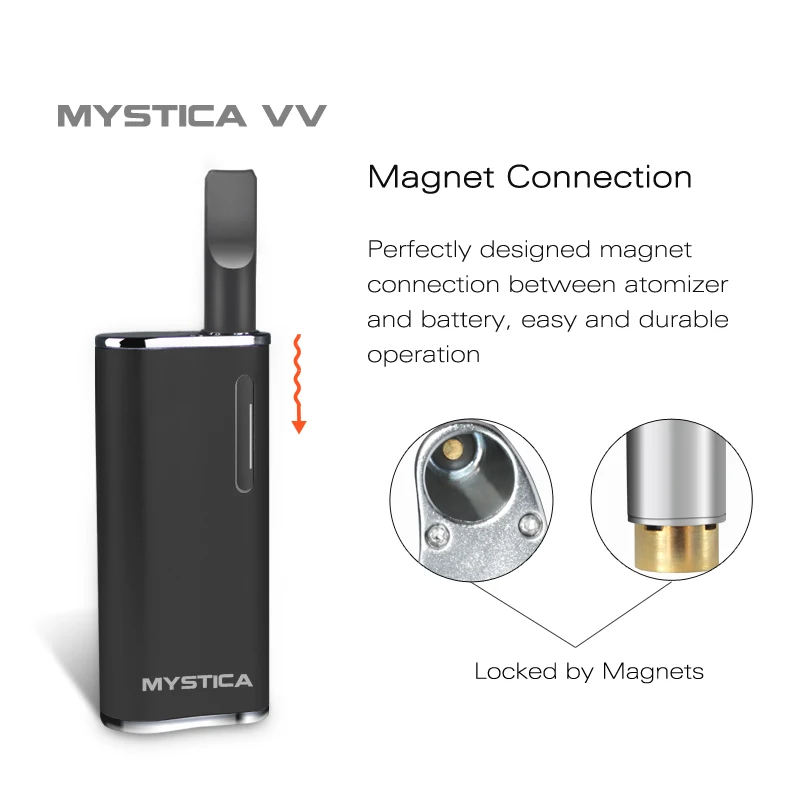 Электронная сигарета Mystica VV MOD 650mah с магнитной резьбой 510 адаптер Подогрев