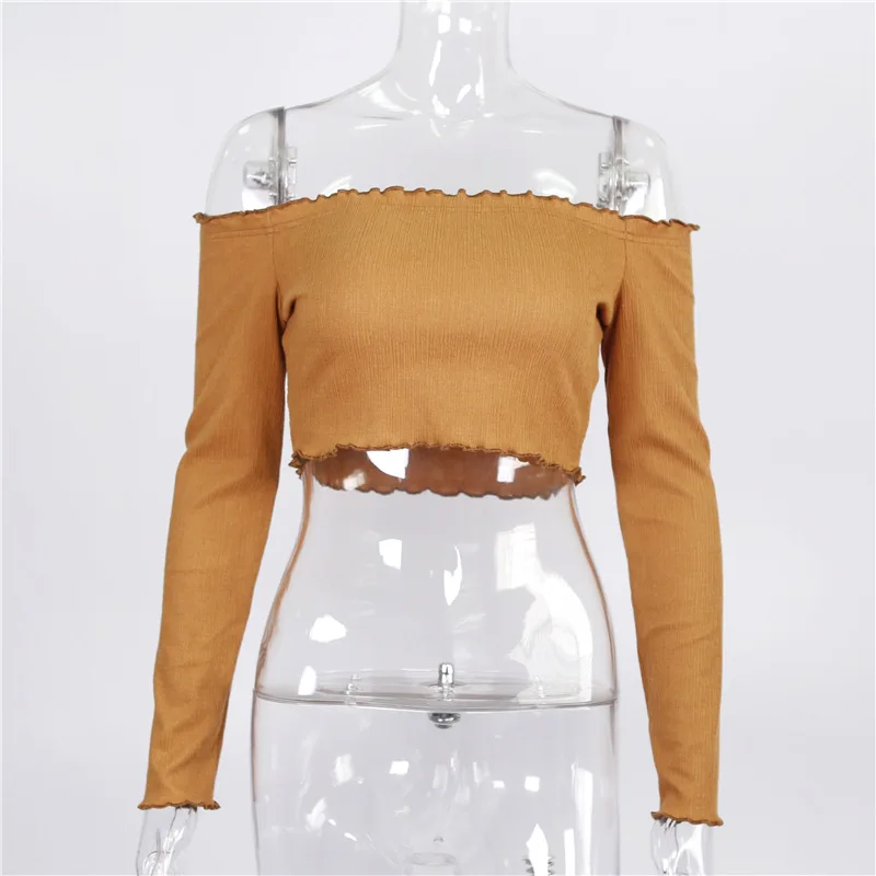 Women Off Shoulder Crop Top Shirt Female Sexy Long Sleeve Tshirt Tumblr 2019 Fashion Summer Casual Tops Tee Blusas Femininas | Женская