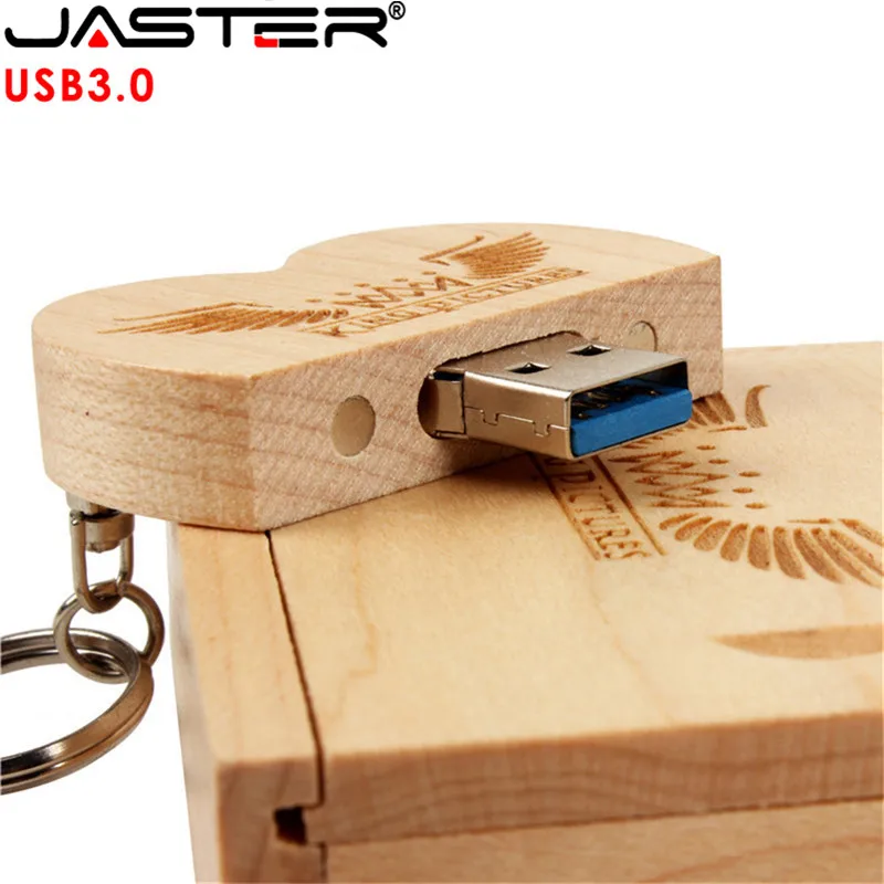 JASTER USB 3,0 USB флеш-накопитель с деревянным сердцем+ упаковочная коробка, флешка, 4 ГБ, 8 ГБ, 16 ГБ, 32 ГБ, логотип, Заказная фотография, свадебный подарок