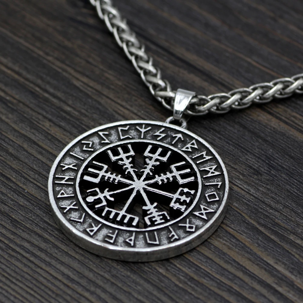 Викинг исландский Vegvisir шлем ужас в руническом круге кулон волшебный компас с кольями Рунический амулет колье ожерелье
