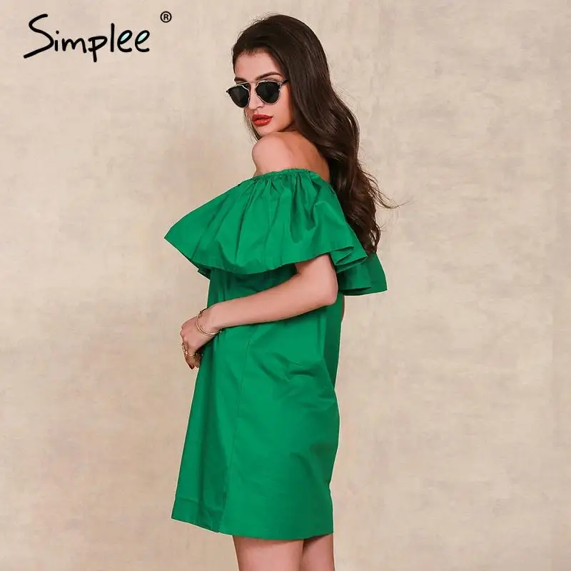 Простая одежда с оборками на шее женское платье в летнем стиле открытыми плечами