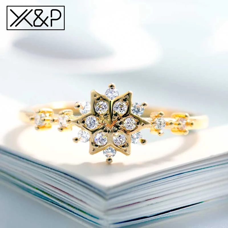 Gold X& P обручальные женские кольца Модный свадебный бренд женский изысканный фианит Снежинка золото серебро кольцо для женщин ювелирные изделия - Цвет основного камня: Gold