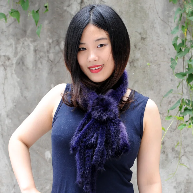 CX-S-130D Women Winter Fashion Mink Fur Scarf Stripe Girls Knitted Warm Real |