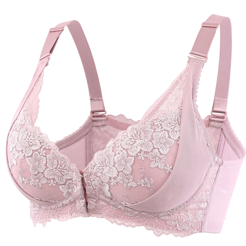 Женский кружевной бюстгальтер без косточек с застежкой спереди и слегка обшитой