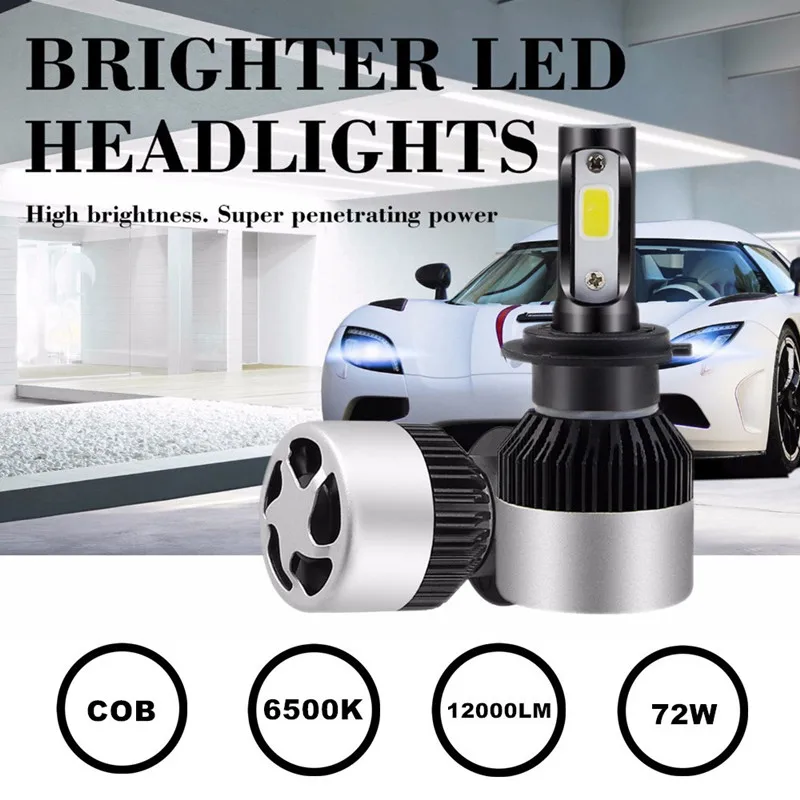 Светодиодные лампы H7 2 шт. 12000LM 72 Вт супер яркие H1 H4 H9 H11 9005 HB3 9006 HB4 H8 h3 для