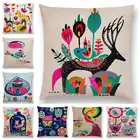 Чехол для диванной подушки с мультяшным изображением разноцветных животных Птицы кошки оленя павлина Совы цветов песни