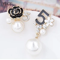ydgy simple digital pearl earrings fashionable temperament enamel flower asymmetric girl style earrings