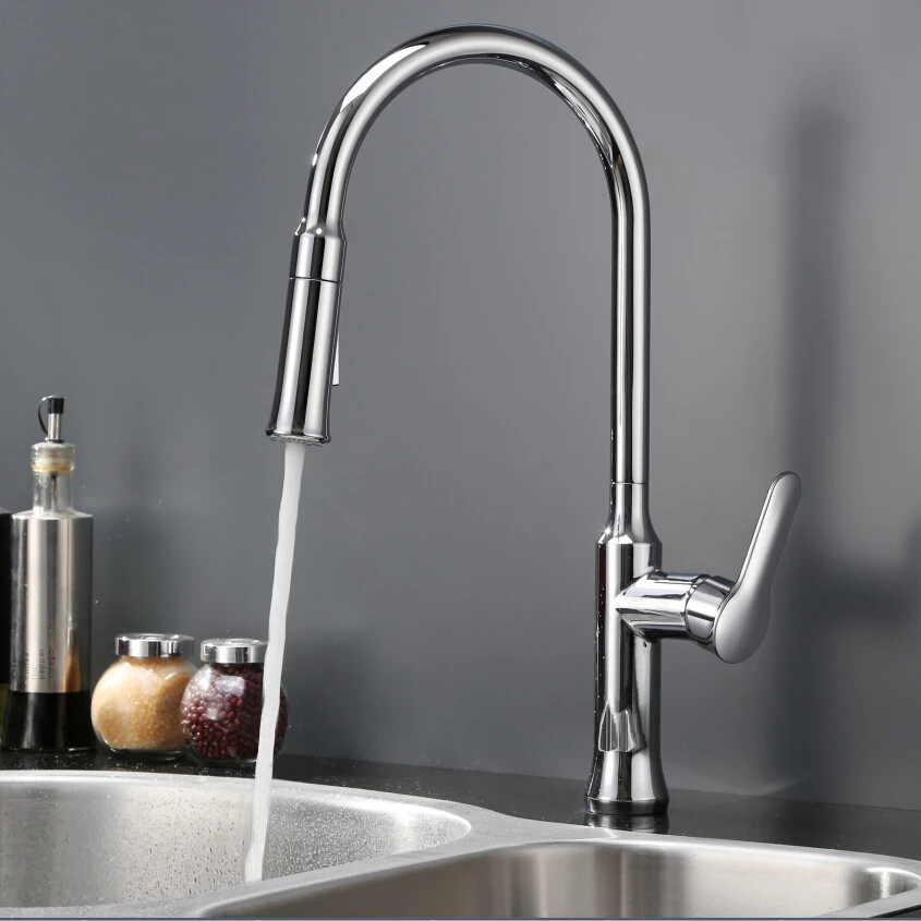 Хромированный смеситель с одним отверстием кухонный кран выдвижным краном |