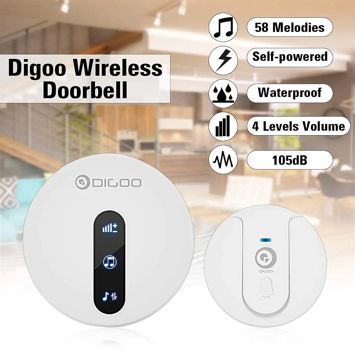 DIGOO DG-SD10 передатчик автономный Водонепроницаемый дверной звонок с европейской вилкой уникальная раздвижная КНОПКА 58 мелодий 4 уровня громкости дверной Звонок