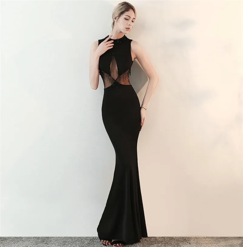 Элегантные длинные черные вечернее платье с блестками vestido de festa халат longue платья
