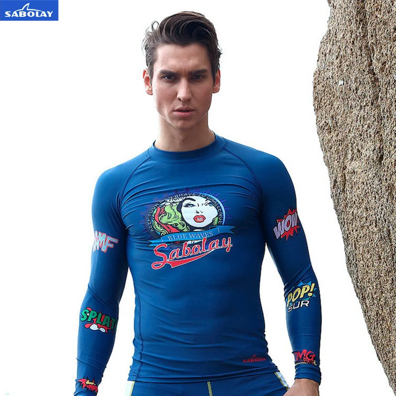 SABOLAY Мужчины рашгард гидрокостюм спортивный костюм С Длинными Рукавами