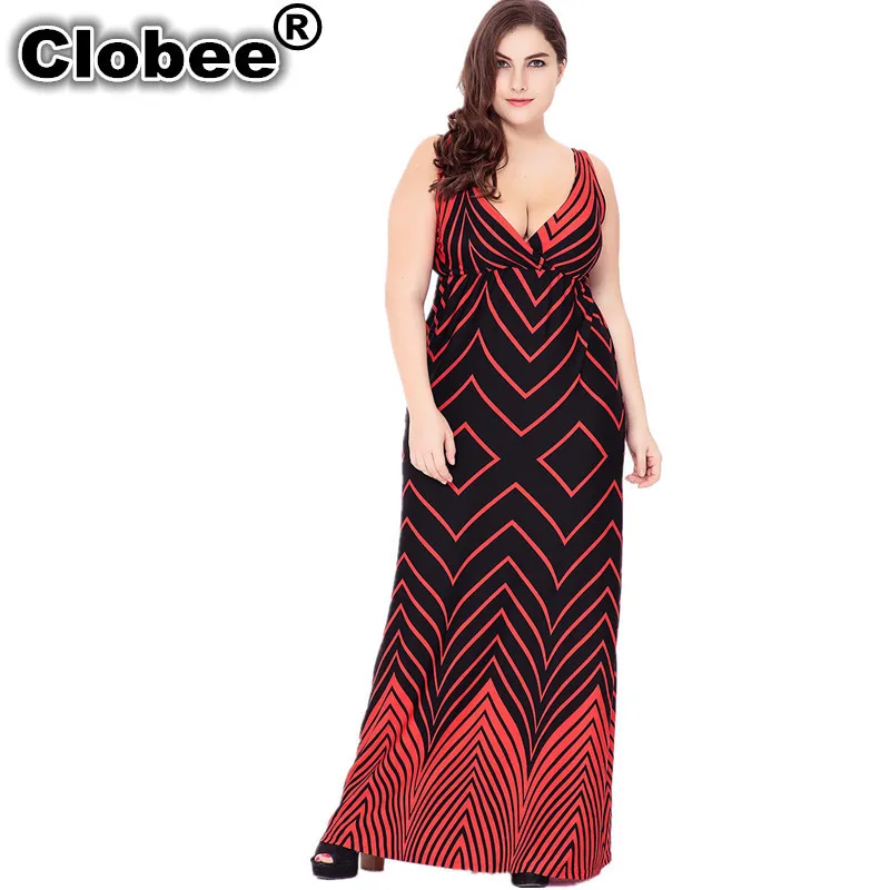 Женское платье с принтом Boho Красное длинное вечернее большого размера 5XL 6XL для