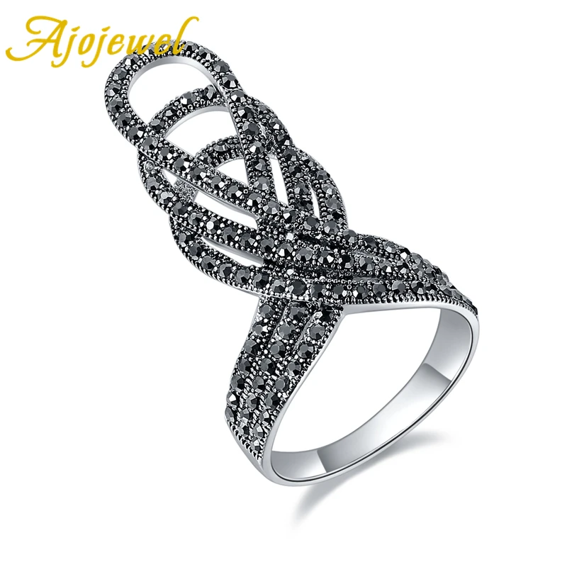 

Ajojewel Brand New Size 7-10 Statement Exaggerate Ring Full of Black Rhinestones Vintage Crown Anel For Women Party Accessories