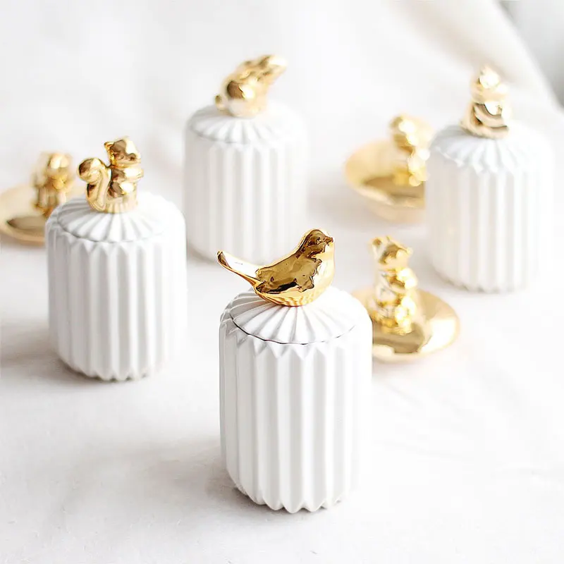 Ceramics Cotton Swab Storage Tank Makeup Organizer Kitchen Seal Cover Food Candy Jar Household Goods Decoration Ornaments | Дом и сад