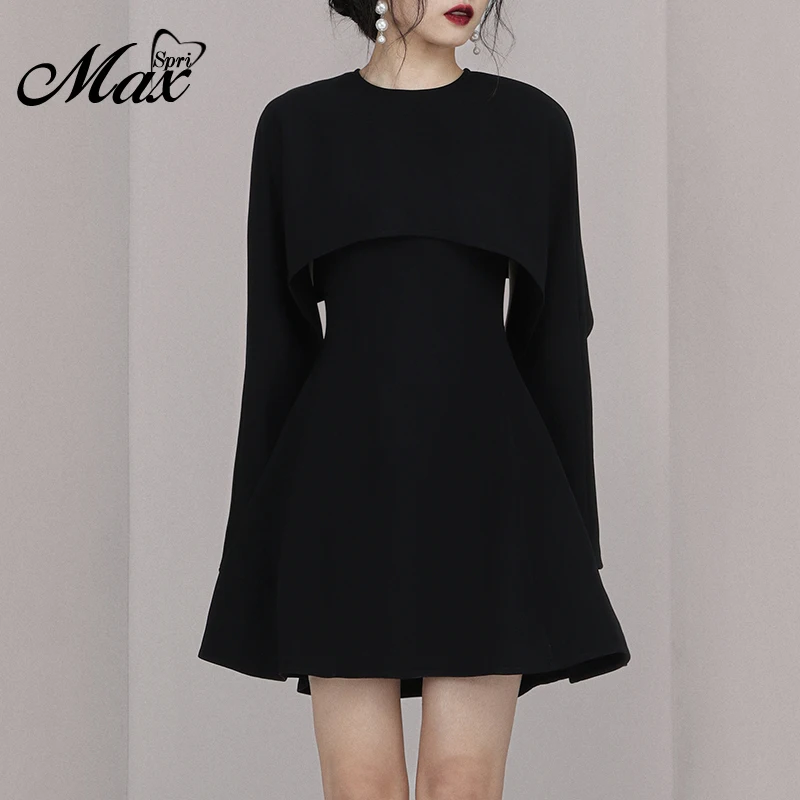 Женский костюм-двойка Max Spri черное ТРАПЕЦИЕВИДНОЕ мини-платье без рукавов с