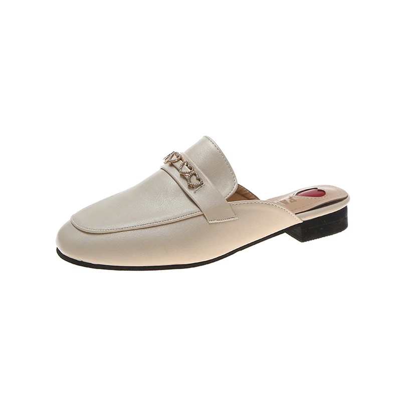 beige HQFZO/повседневные женские лоферы мюли с любящим сердцем и пряжкой на платформе; женские летние туфли без застежки на не сужающемся книзу массивном каблуке; zapatos mujer - Цвет: beige
