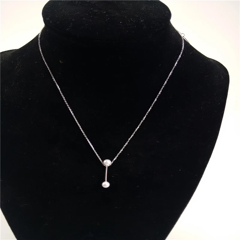 Jsmpfy стерлингового серебра 925 простой двойной с жемчужным кулоном Цепочки и