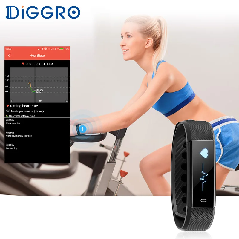Смарт браслет Diggro ID115HR монитор сердечного ритма спортивный трекер