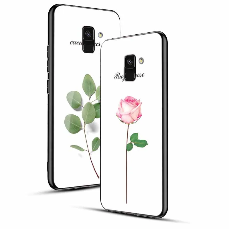 Cute Tempered Glass Case For Samsung Galaxy A5 A6 A7 A8 2018 A6plus A8plus A8star A9star S7 Edge Cases Soft TPU Cover |