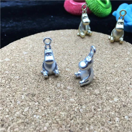 silver Цена по прейскуранту завода 10*20 мм тусклый Серебряный позолоченный 3D сплав амулеты Kawaii животное Бегемот Подвеска Шарм подходит браслет ожерелье - Окраска металла: silver