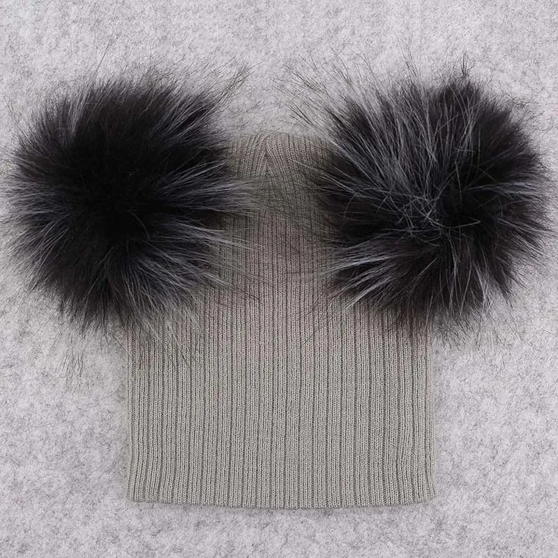 Gray 4 GZHilovingL/модные вязаные шапочки для маленьких мальчиков и девочек с двойным меховым помпоном; зимние мягкие хлопковые Полосатые Шляпы; Кепка Skullies для детей - Цвет: Gray 4