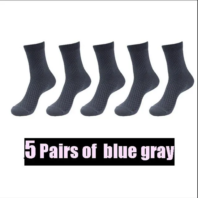5 blue grey Высокое качество, бренд, мужские носки из бамбукового волокна, большие размеры 43-46, повседневные, деловые, антибактериальные, дышащие, мужские, длинные носки в подарок - Цвет: 5 blue grey