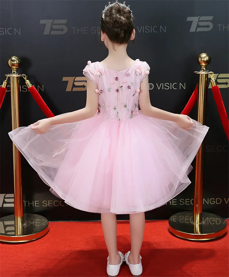 

2018 New Elegant Baby Kids Pink Color Sleeveless Princess Birthday Wedding Dress Children Holiday Party Tutu Piano Dress Wear