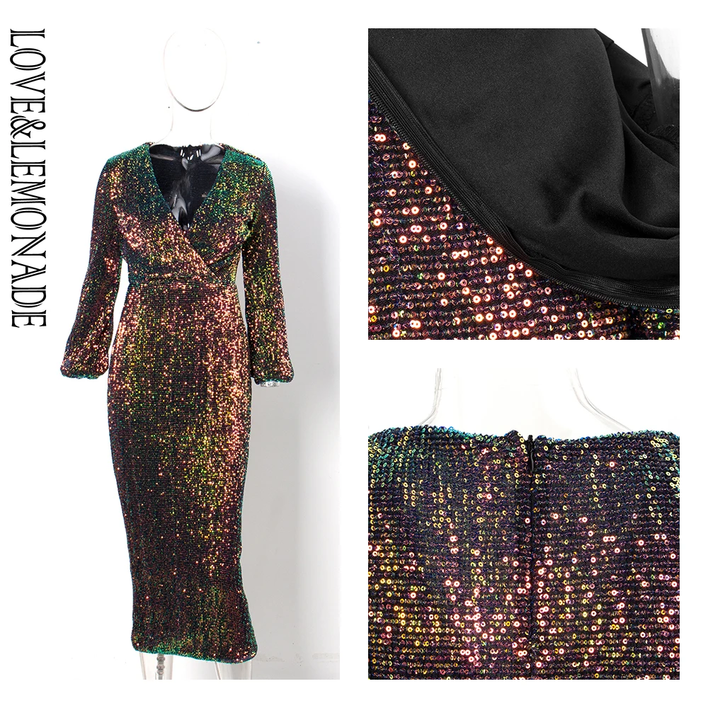 LOVE & LEMONADE сексуальное темно градиентное платье с v образным вырезом фонарик