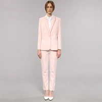 light pink womens business work suits female office uniform one button ladies formal trouser suits 2 piece sets blazer custom
