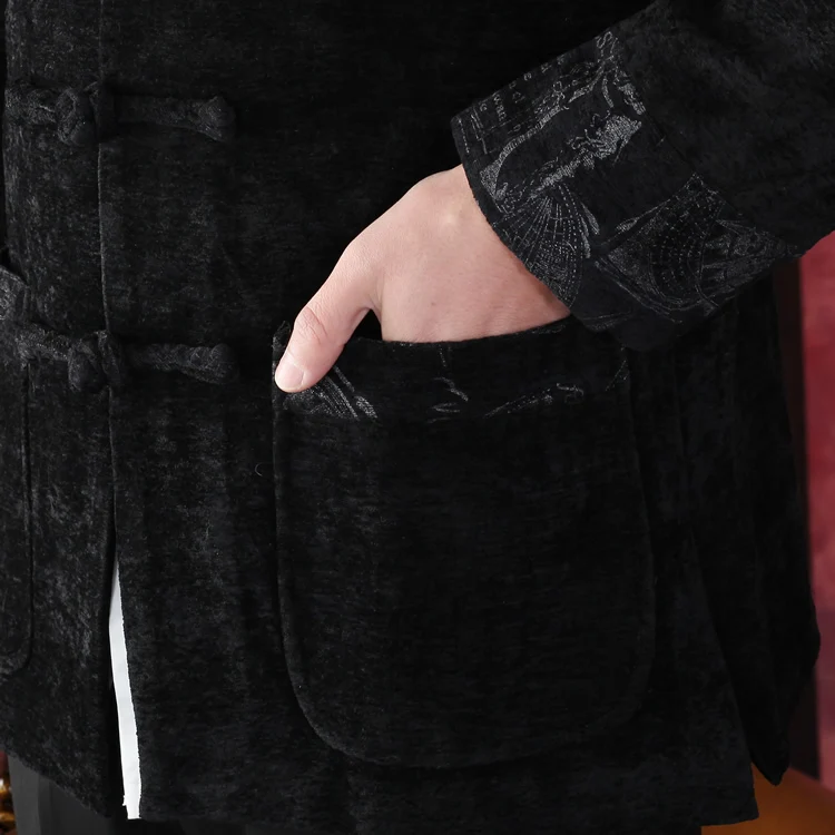

National Chinese Coat Men's Satin Wine Black Jacket Size M-3XL