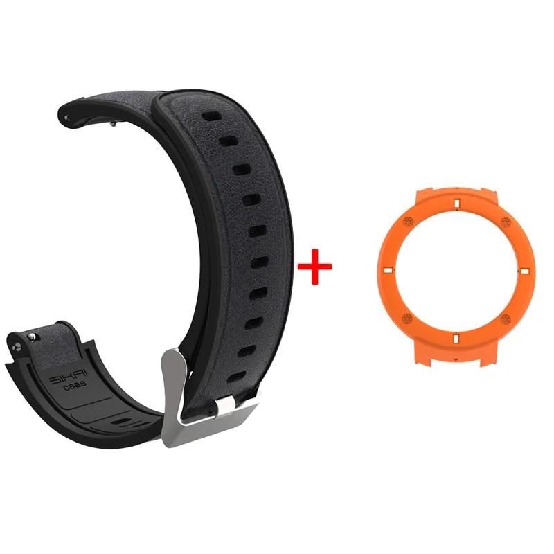 Смарт-часы ремешок для Amazfit Verge Xiaomi Huami 3 силиконовый кожаный ремешок защитный ПК Бампер чехол заменен браслет чехол SIKAI - Цвет: strap orange cover