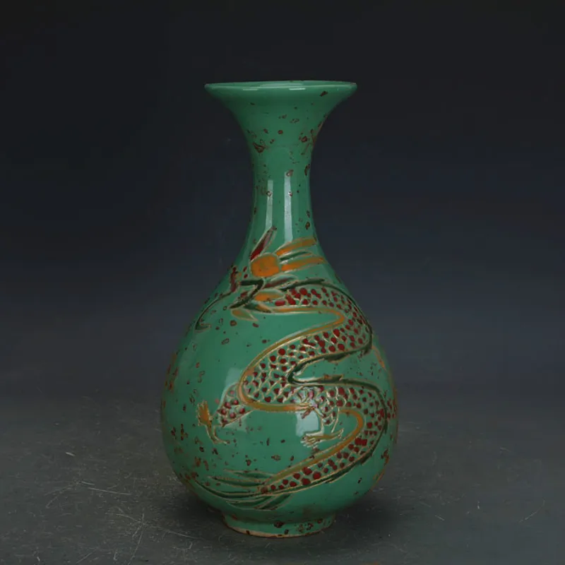 Song Dynasty зеленая глазурь ручной работы ДРАКОН фарфоровая ваза старинная имитация