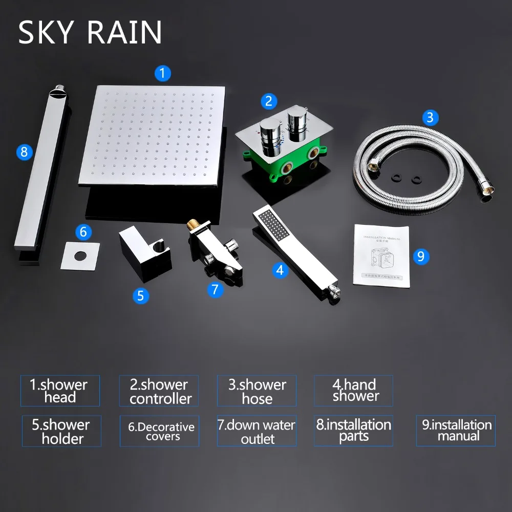 Душевая лейка SKY RAIN с термостатом светодиодный кран для душа 2 способа работы