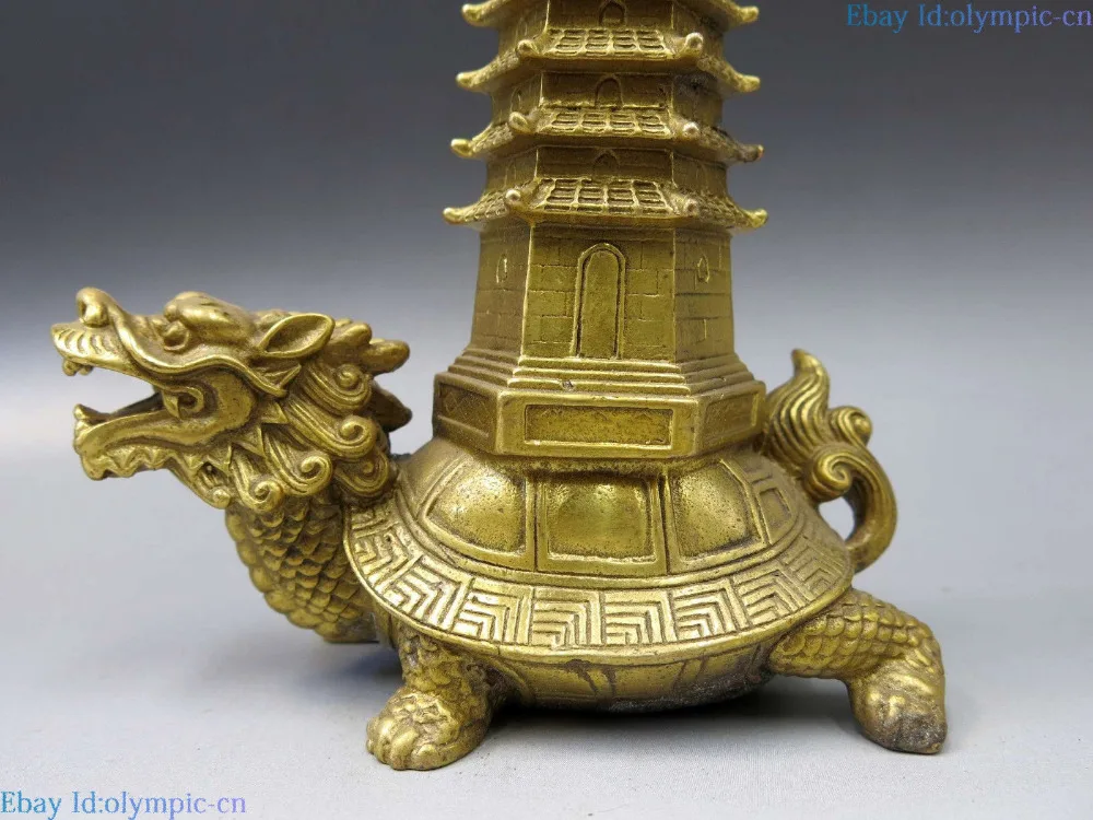 Китайская латунная скульптура резная тонкая медь фэн шуй пагода статуя дракона