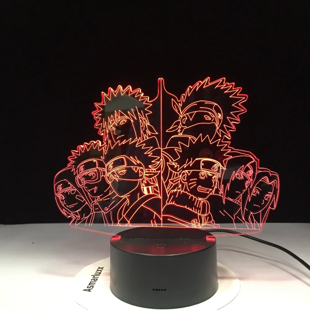 СВЕТОДИОДНЫЙ 3D светильник Naruto Team Kakashi Minato Sasuke ObitoNight 7 меняющихся цветов домашний