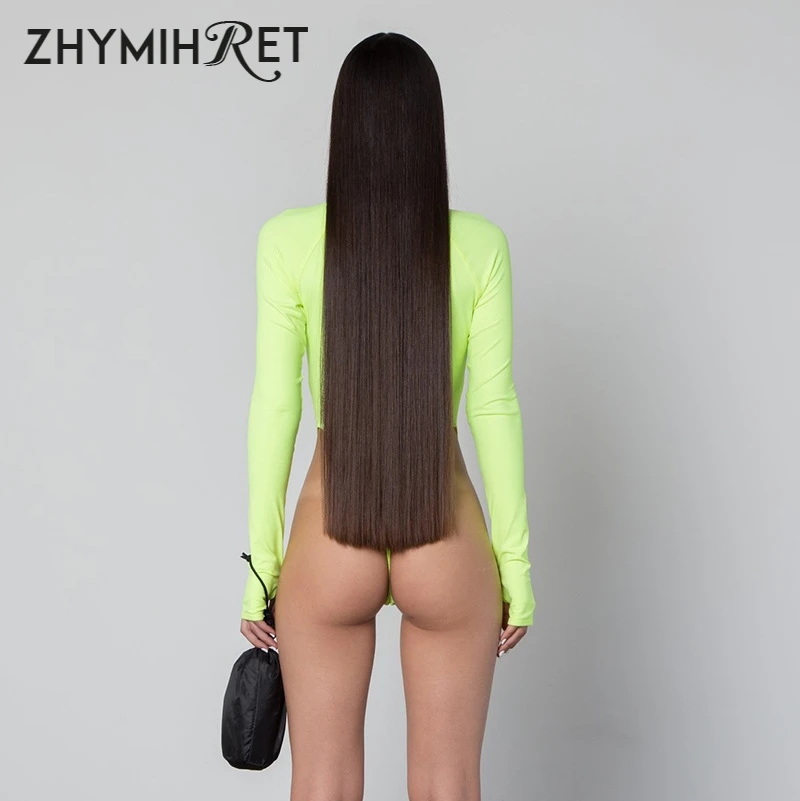 ZHYMIHRET осенне зимний женский боди неонового цвета с ложным воротником 2021
