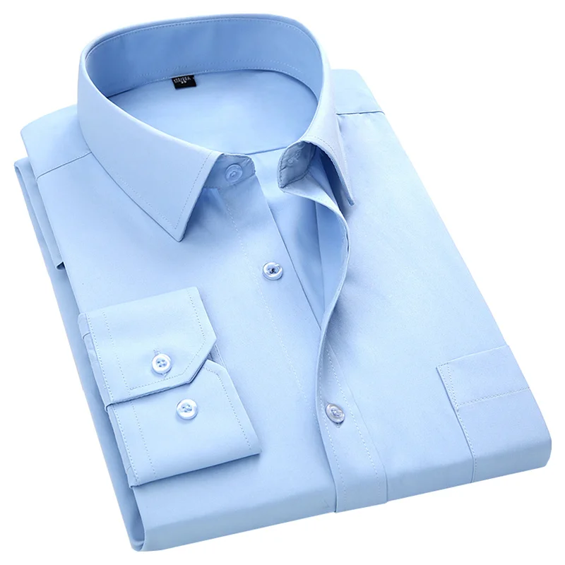 2023 New Men Business Casual Long Sleeved Shirt For Male Solid Color Dress Shirts Slim Fit Chemise Homme Camisa Social Red 8XL