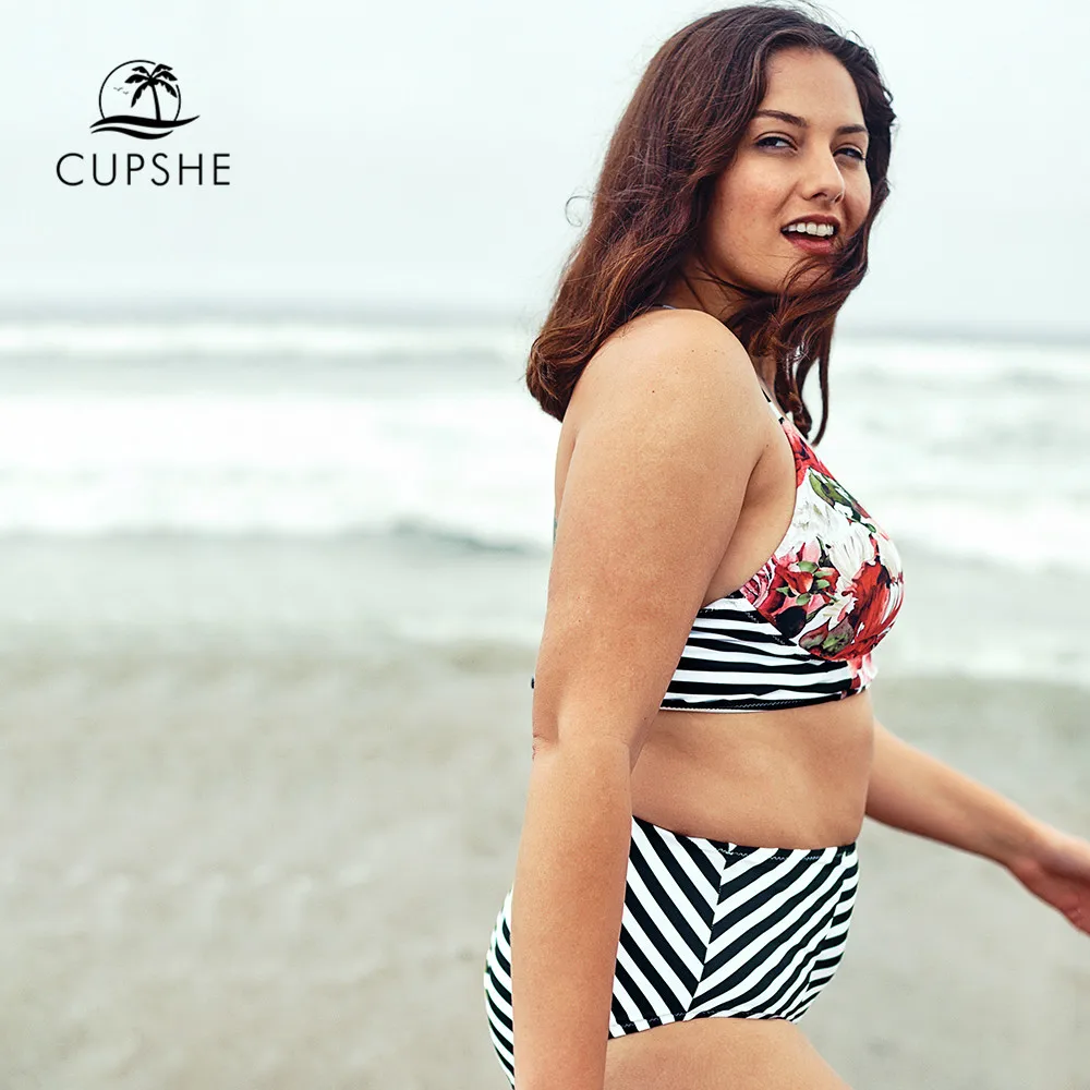 CUPSHE/Большие размеры бикини с цветочным принтом и высокой талией женские