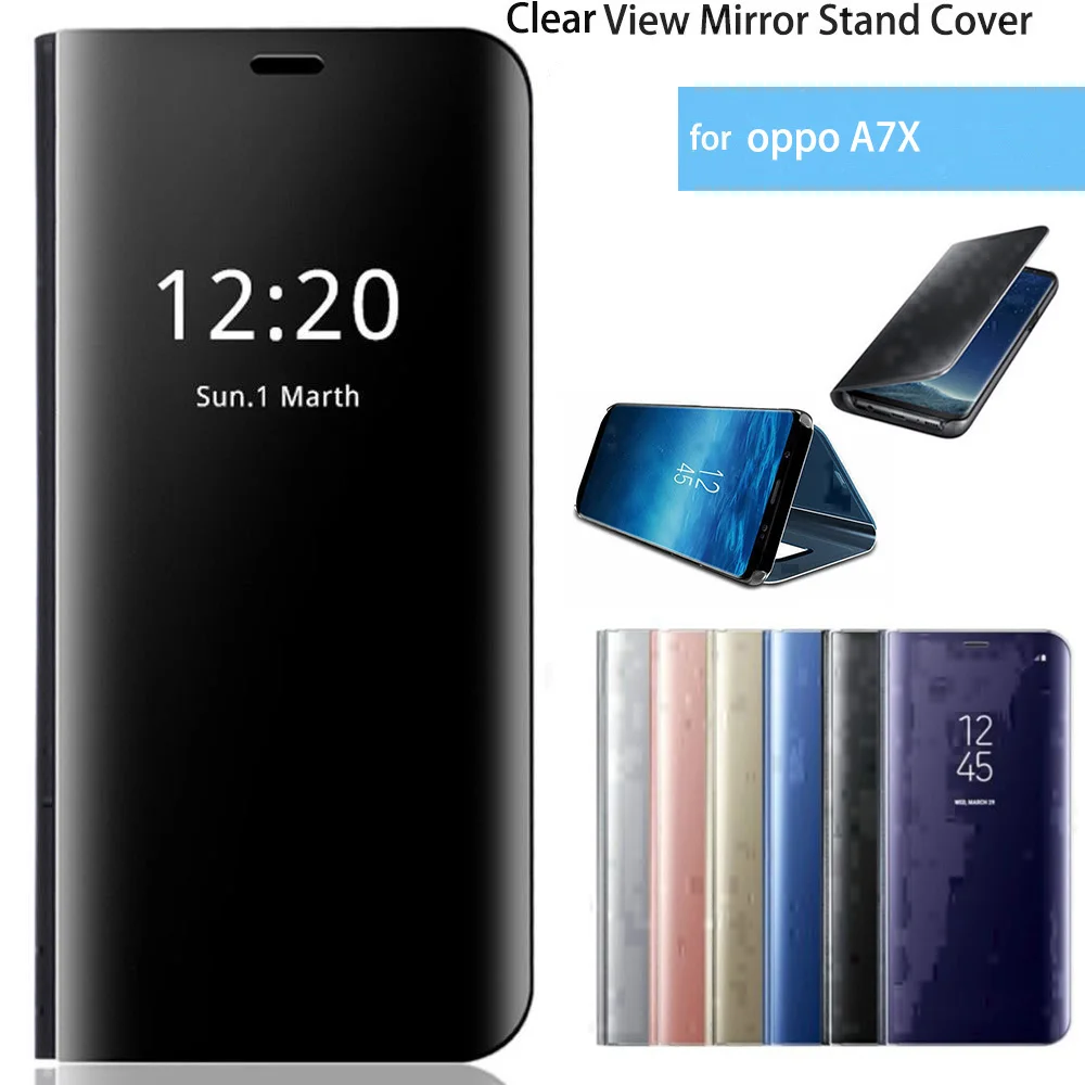 

Luxury Smart View Mirror Leather Flip Stand Case Cover for OPPO A7X