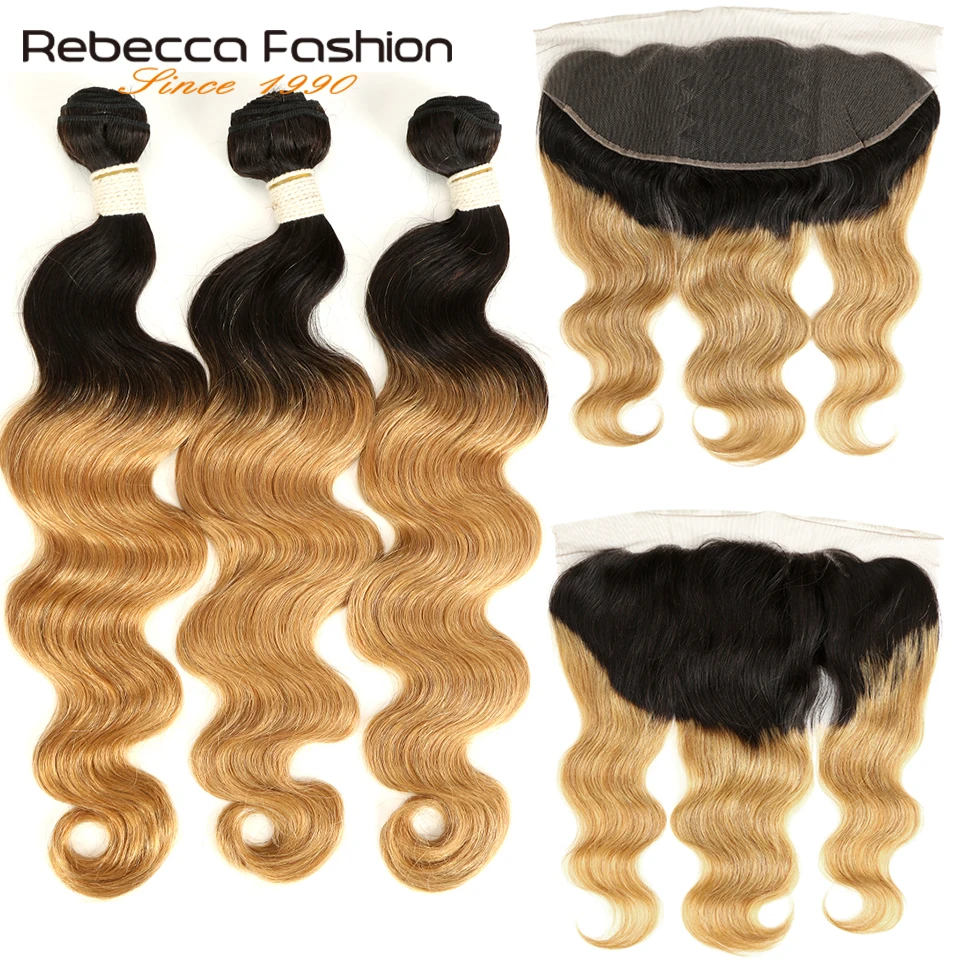 Rebecca Ombre пряди с фронтальной двухцветной 1B/99J 1B/27 1B/30 цветов Бразильская волна тела