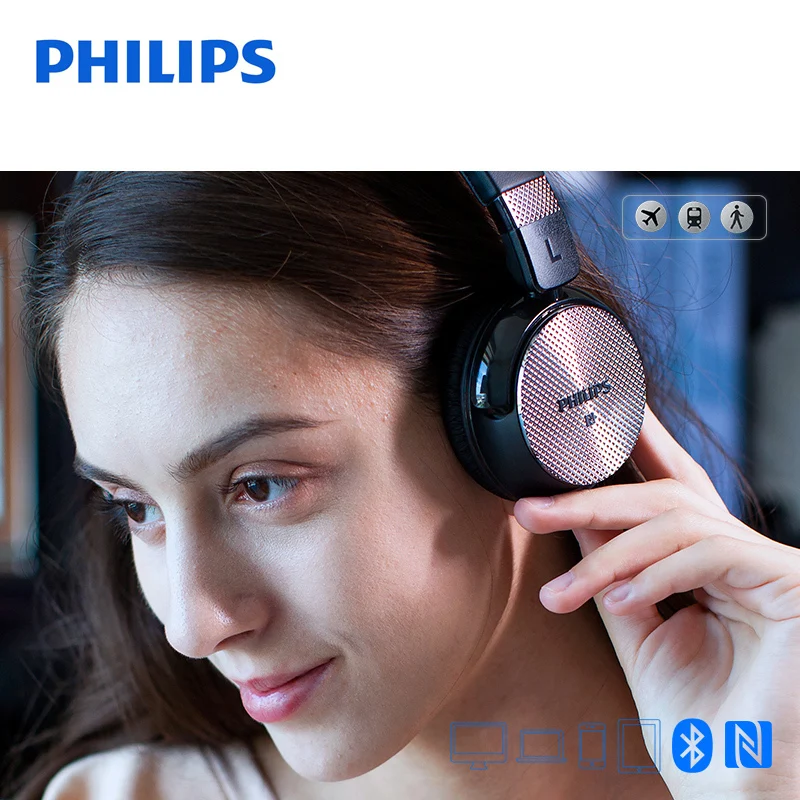 Оригинальные беспроводные Bluetooth наушники Philips SHB8850 с функцией активного шумоподавления, NFC гарнитура с микрофоном для S9 S9 Plus