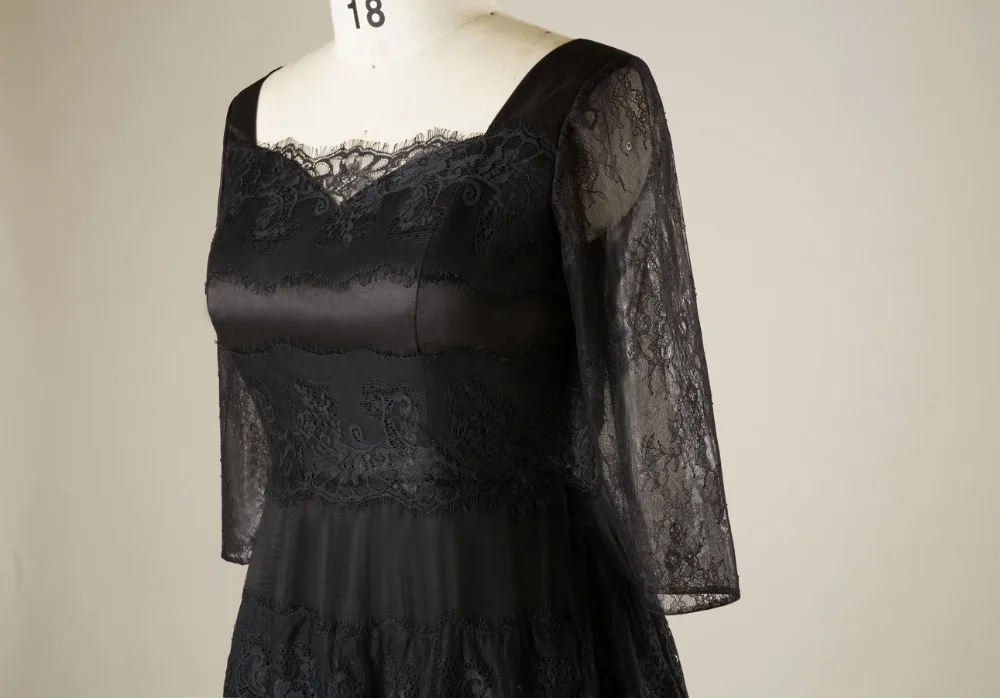 JaneVini Vestidos Plus Size Mother Of The Bride Dresses A Line Black Lace Tea-Length Vintage Long Evening Gowns For Wedding 2018 | Свадьбы и