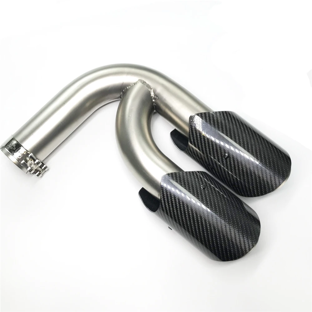 Dual tips Glossy Carbon fiber Tail Exhaust Tips Muffler Pipe For Porsche New Cayenne GTS Stainless Steel mufflers | Автомобили и