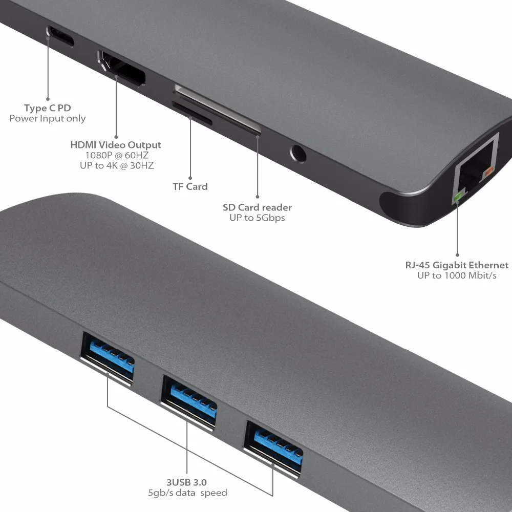 DZLST USB C концентратор к HDMI RJ45 Gigabit Ethernet Тип PD Зарядка 4 видео аудио для Macbook DELL Galaxy S9