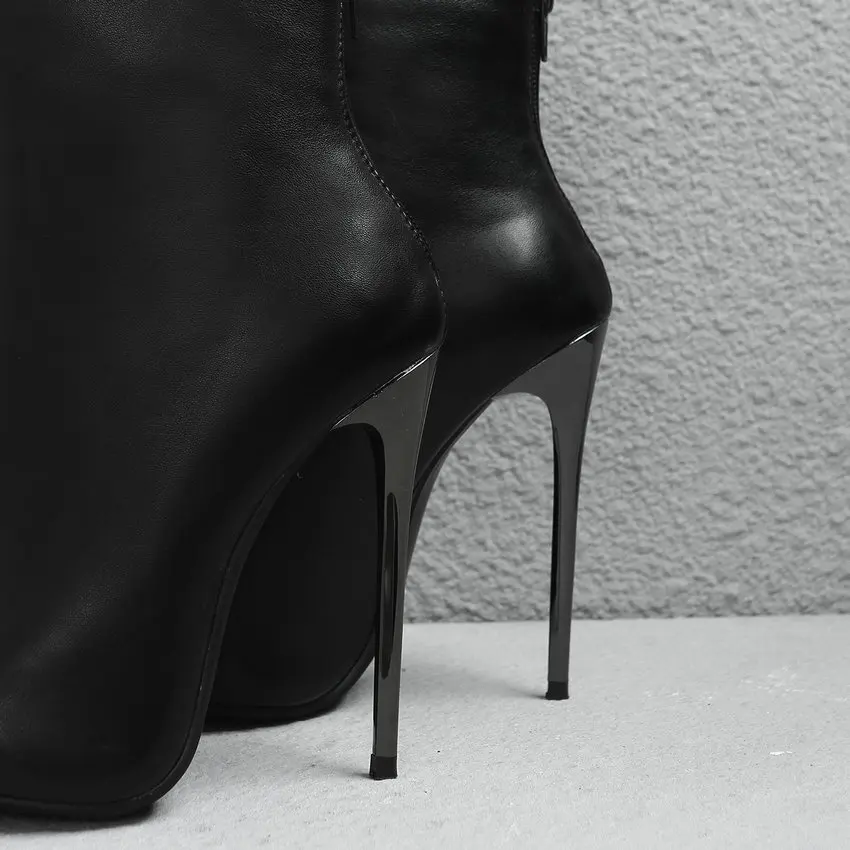 Lady Jane Stiletto Heels Pointed Toe Office Dress Ankle Boots Super High Heel 12cm PU Leather Party Winter Shoes Size 45 | Обувь