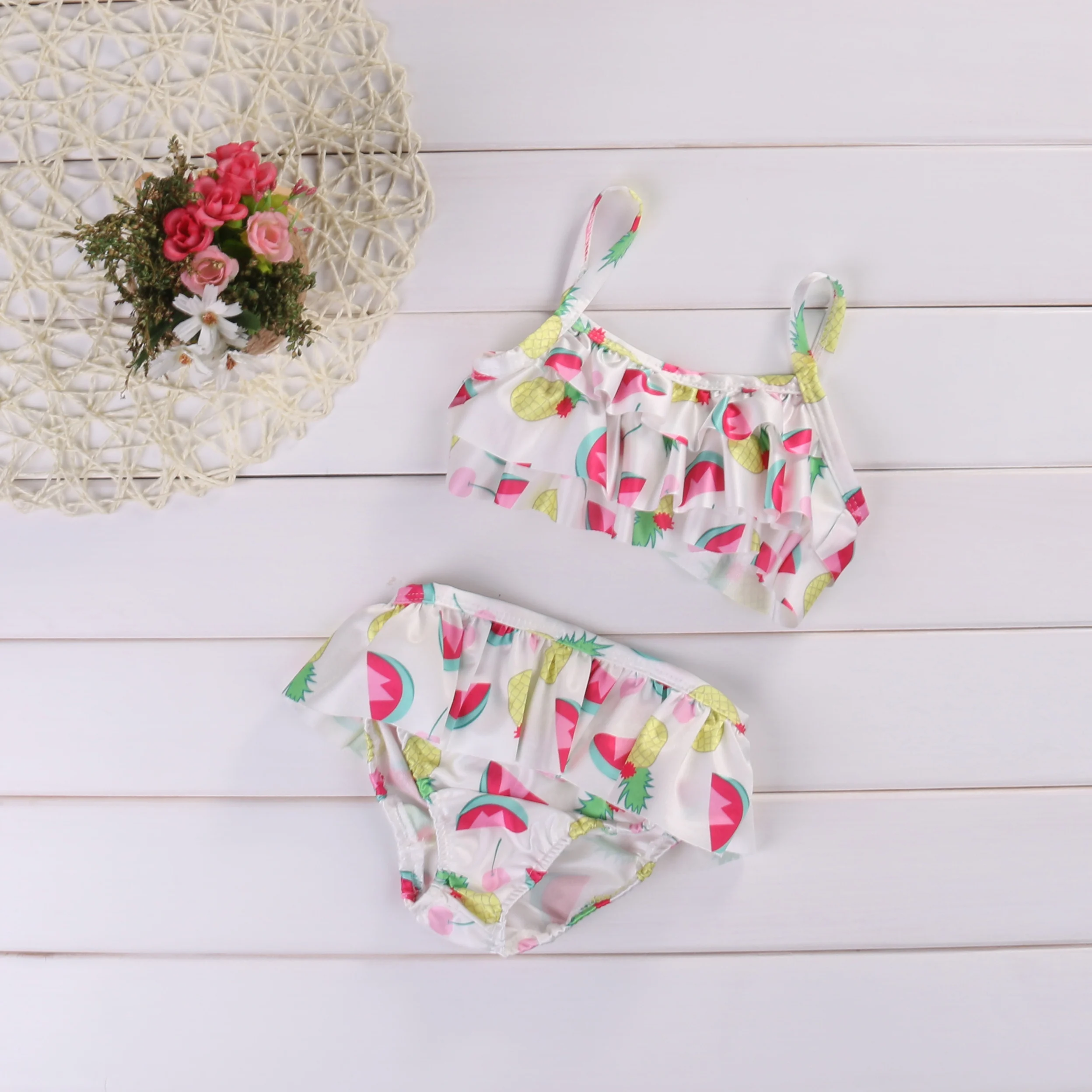 Комплект бикини с рюшами и фруктовым принтом Новинка 2017 года летний детский