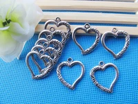 100pcs antique silver toneantique bronze filigree heart frame connector pendant charm findingdiy accessory jewelry making