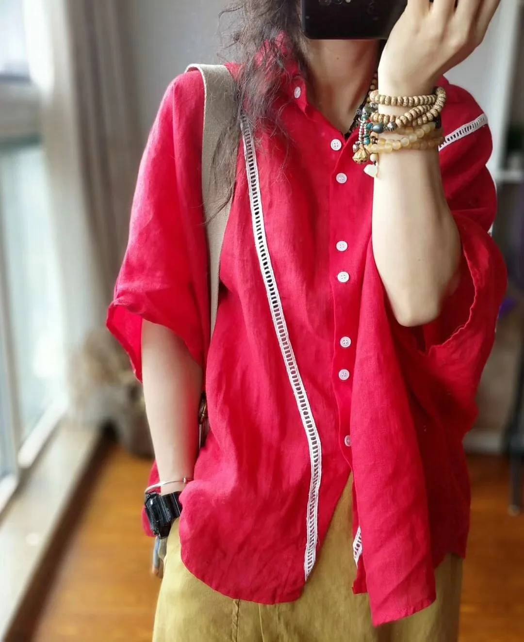 Women Bat Sleeve Plus Size Shirt Blouse Female Casual Vintage Cotton Linen Shirts Ladies Loose Tops 2019 Summer Flax |