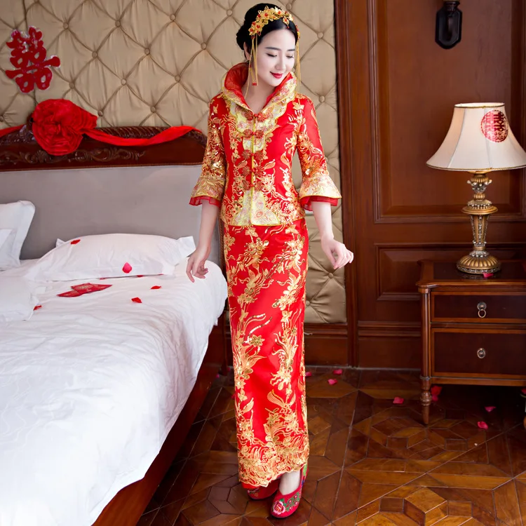 Свадебное платье невесты Традиционный китайский стиль костюм Феникс cheongsam
